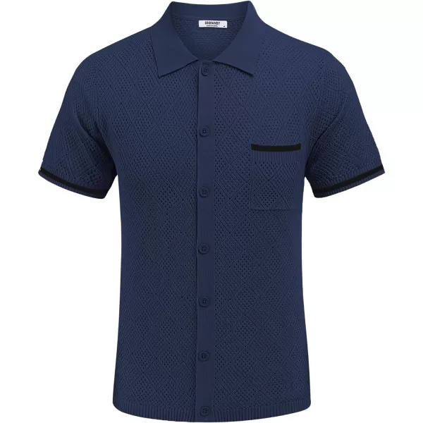 COOFANDY Men's Short Sleeve Knit Shirts Vintage Button Down Polo Shirt Casual Beach Tops