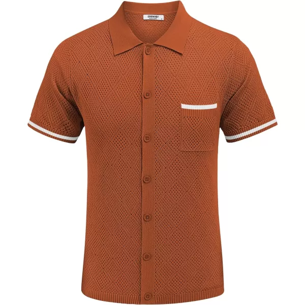 COOFANDY Men's Short Sleeve Knit Shirts Vintage Button Down Polo Shirt Casual Beach Tops