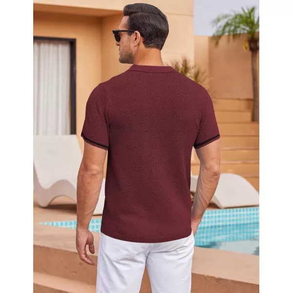 COOFANDY Men's Short Sleeve Knit Shirts Vintage Button Down Polo Shirt Casual Beach Tops