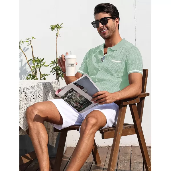 COOFANDY Men's Short Sleeve Knit Shirts Vintage Button Down Polo Shirt Casual Beach Tops