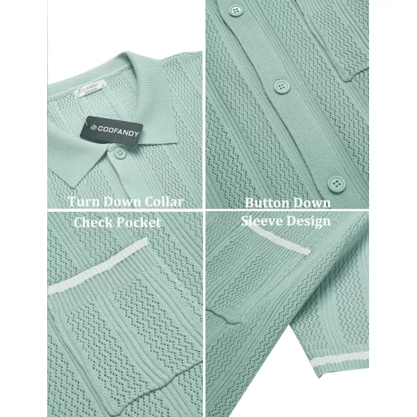 COOFANDY Men's Short Sleeve Knit Shirts Vintage Button Down Polo Shirt Casual Beach Tops