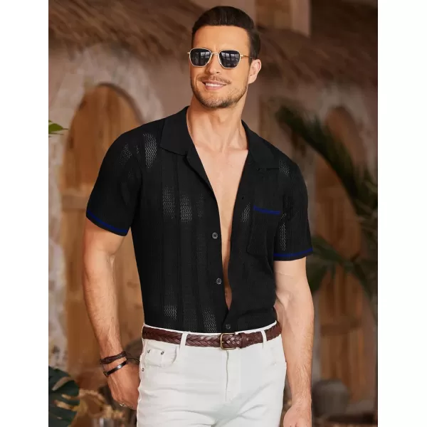 COOFANDY Men's Short Sleeve Knit Shirts Vintage Button Down Polo Shirt Casual Beach Tops