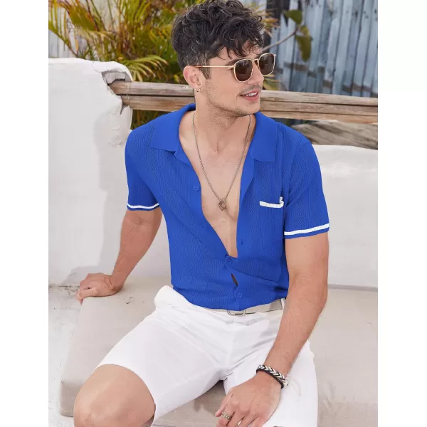 COOFANDY Men's Short Sleeve Knit Shirts Vintage Button Down Polo Shirt Casual Beach Tops