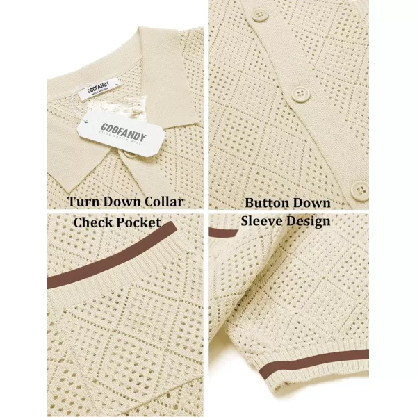 COOFANDY Men's Short Sleeve Knit Shirts Vintage Button Down Polo Shirt Casual Beach Tops