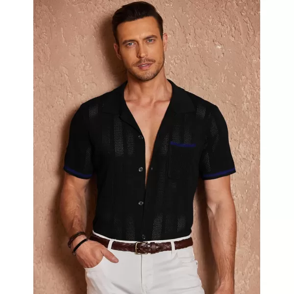 COOFANDY Men's Short Sleeve Knit Shirts Vintage Button Down Polo Shirt Casual Beach Tops
