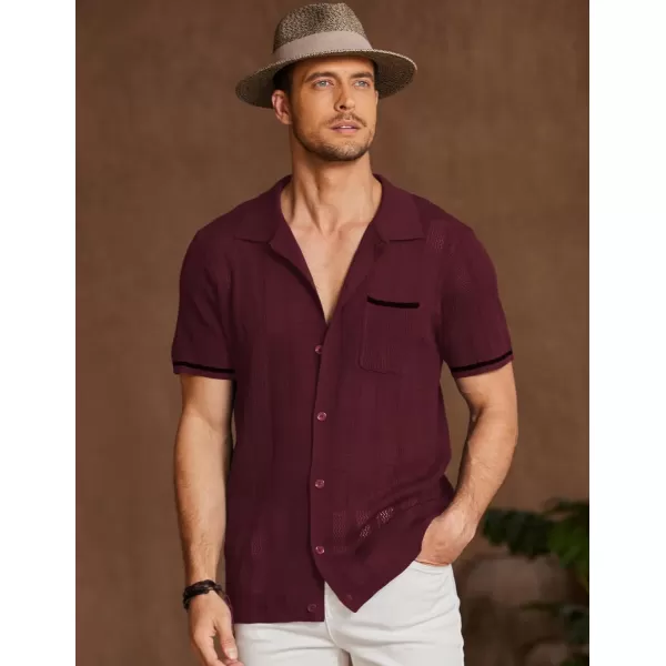 COOFANDY Men's Short Sleeve Knit Shirts Vintage Button Down Polo Shirt Casual Beach Tops