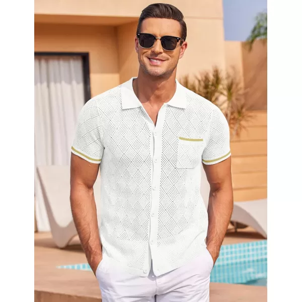 COOFANDY Men's Short Sleeve Knit Shirts Vintage Button Down Polo Shirt Casual Beach Tops