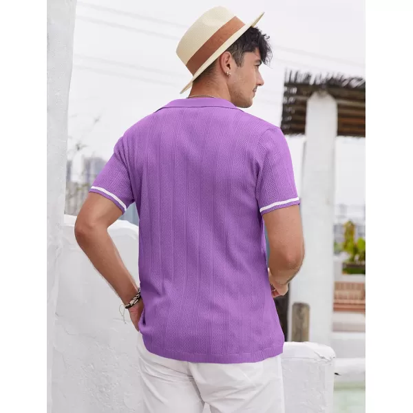 COOFANDY Men's Short Sleeve Knit Shirts Vintage Button Down Polo Shirt Casual Beach Tops