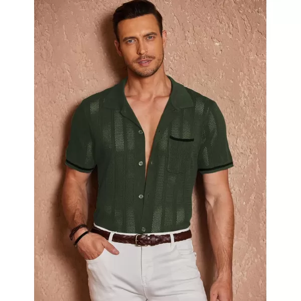 COOFANDY Men's Short Sleeve Knit Shirts Vintage Button Down Polo Shirt Casual Beach Tops