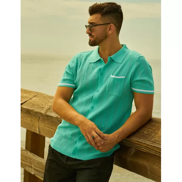 COOFANDY Men's Short Sleeve Knit Shirts Vintage Button Down Polo Shirt Casual Beach Tops