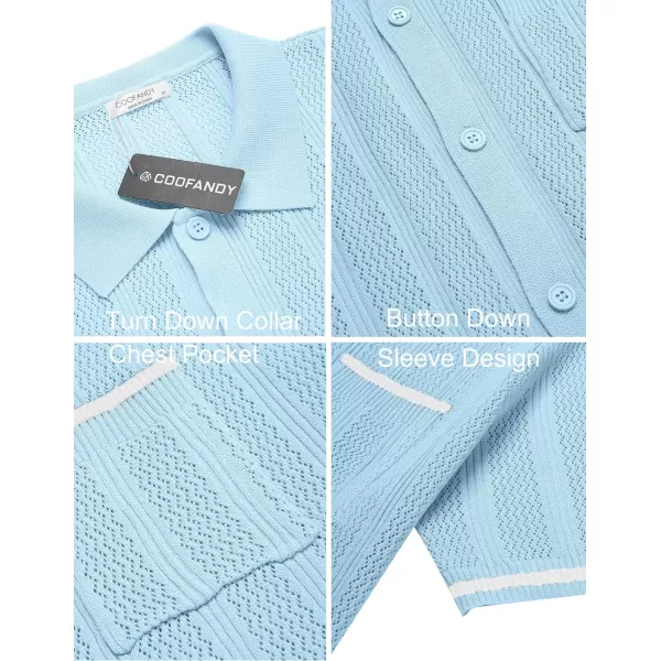 COOFANDY Men's Short Sleeve Knit Shirts Vintage Button Down Polo Shirt Casual Beach Tops