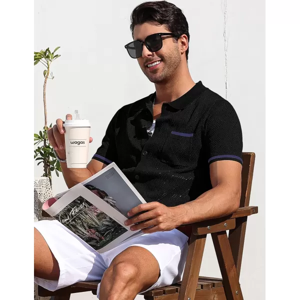 COOFANDY Men's Short Sleeve Knit Shirts Vintage Button Down Polo Shirt Casual Beach Tops