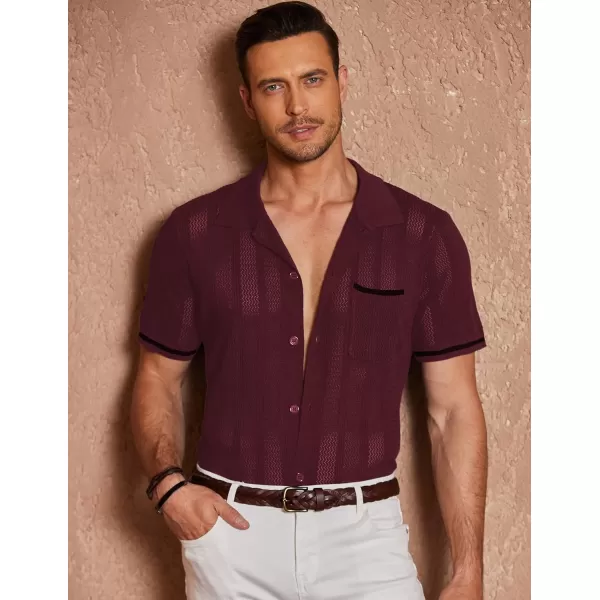 COOFANDY Men's Short Sleeve Knit Shirts Vintage Button Down Polo Shirt Casual Beach Tops