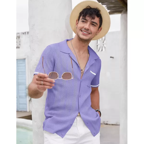 COOFANDY Men's Short Sleeve Knit Shirts Vintage Button Down Polo Shirt Casual Beach Tops