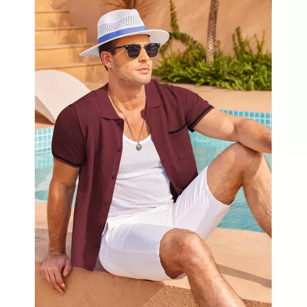COOFANDY Men's Short Sleeve Knit Shirts Vintage Button Down Polo Shirt Casual Beach Tops