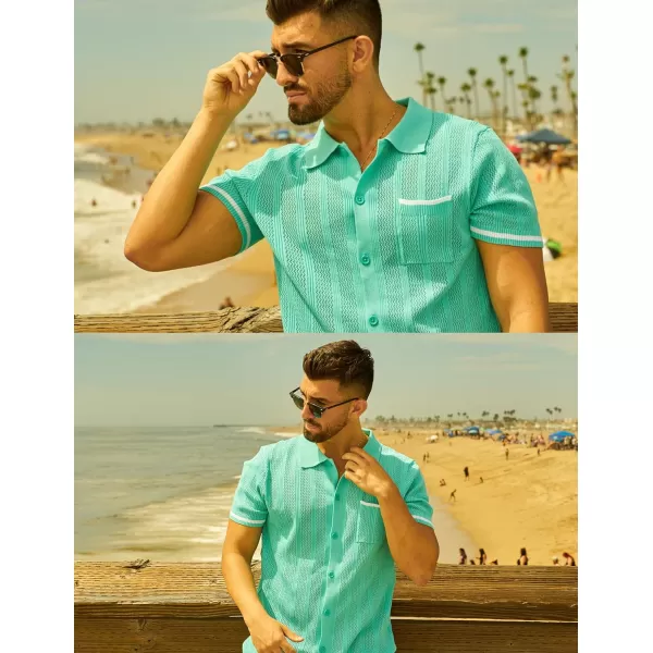 COOFANDY Men's Short Sleeve Knit Shirts Vintage Button Down Polo Shirt Casual Beach Tops