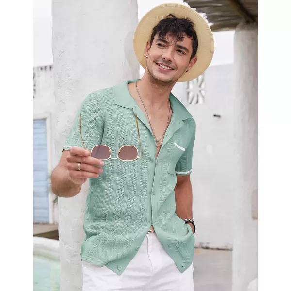 COOFANDY Men's Short Sleeve Knit Shirts Vintage Button Down Polo Shirt Casual Beach Tops