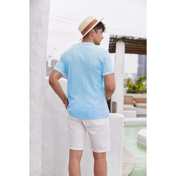 COOFANDY Men's Short Sleeve Knit Shirts Vintage Button Down Polo Shirt Casual Beach Tops
