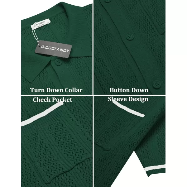 COOFANDY Men's Short Sleeve Knit Shirts Vintage Button Down Polo Shirt Casual Beach Tops