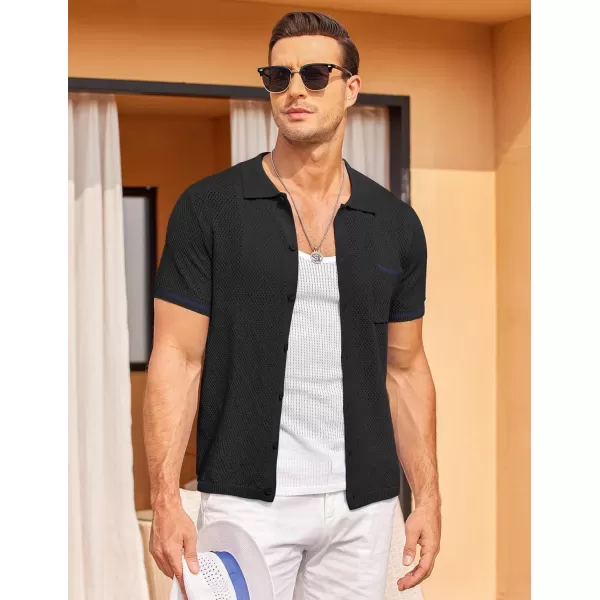 COOFANDY Men's Short Sleeve Knit Shirts Vintage Button Down Polo Shirt Casual Beach Tops
