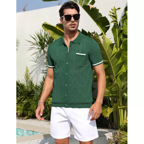 COOFANDY Men's Short Sleeve Knit Shirts Vintage Button Down Polo Shirt Casual Beach Tops