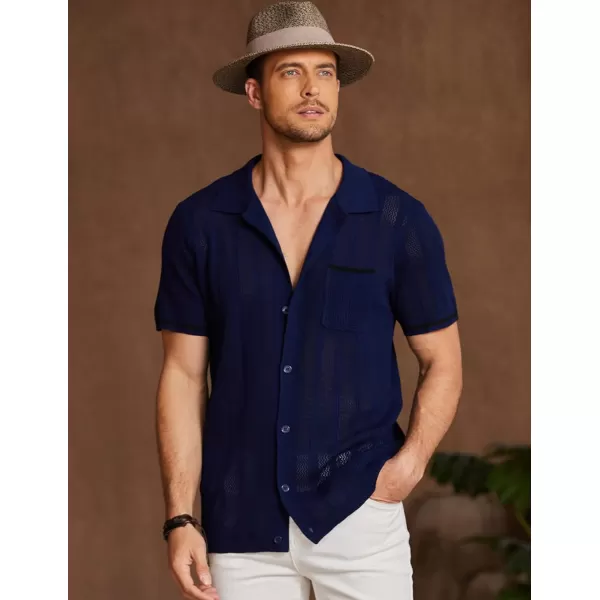 COOFANDY Men's Short Sleeve Knit Shirts Vintage Button Down Polo Shirt Casual Beach Tops