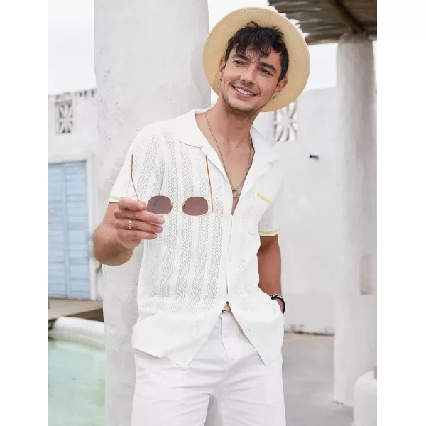 COOFANDY Men's Short Sleeve Knit Shirts Vintage Button Down Polo Shirt Casual Beach Tops