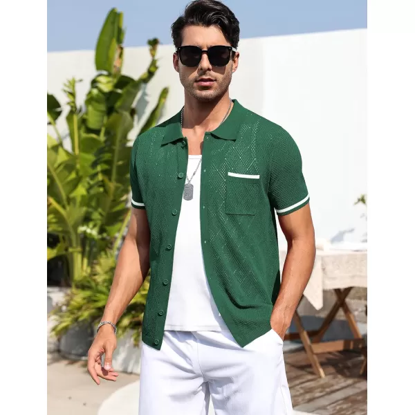 COOFANDY Men's Short Sleeve Knit Shirts Vintage Button Down Polo Shirt Casual Beach Tops