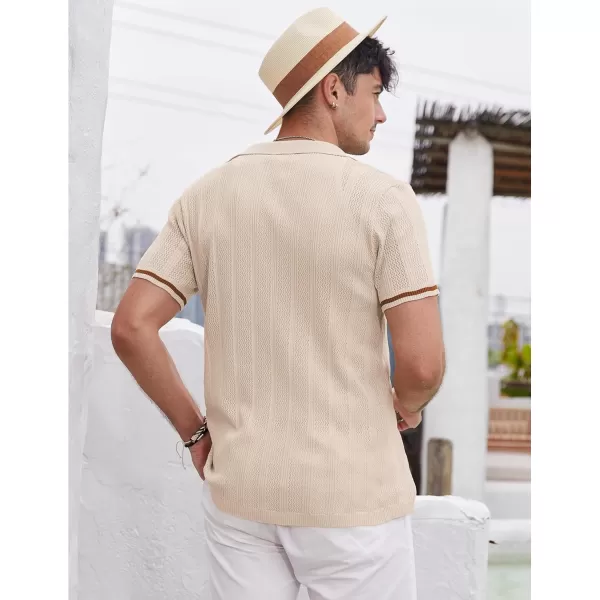 COOFANDY Men's Short Sleeve Knit Shirts Vintage Button Down Polo Shirt Casual Beach Tops