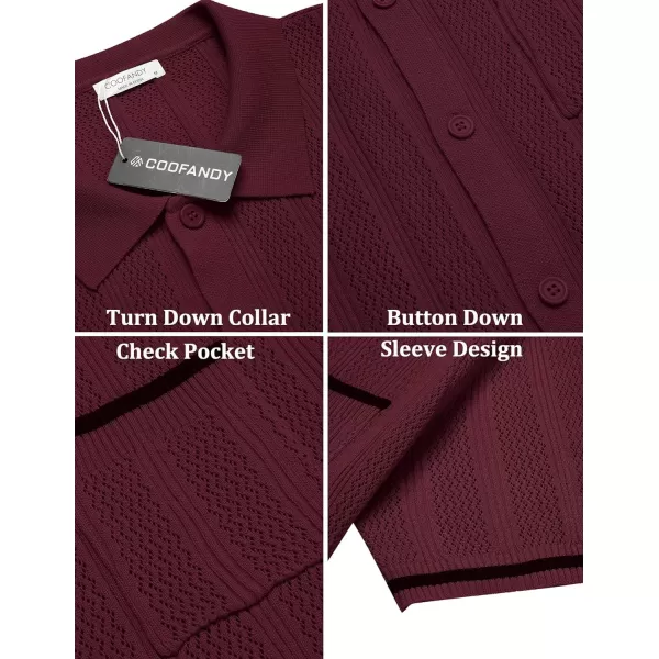 COOFANDY Men's Short Sleeve Knit Shirts Vintage Button Down Polo Shirt Casual Beach Tops