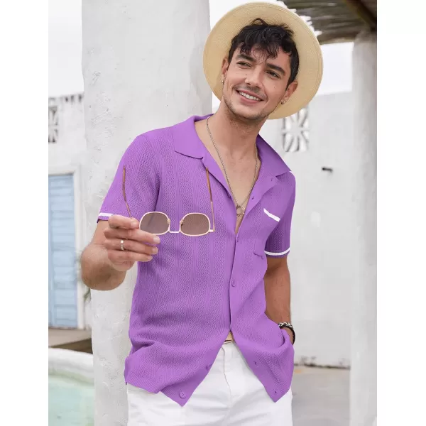 COOFANDY Men's Short Sleeve Knit Shirts Vintage Button Down Polo Shirt Casual Beach Tops