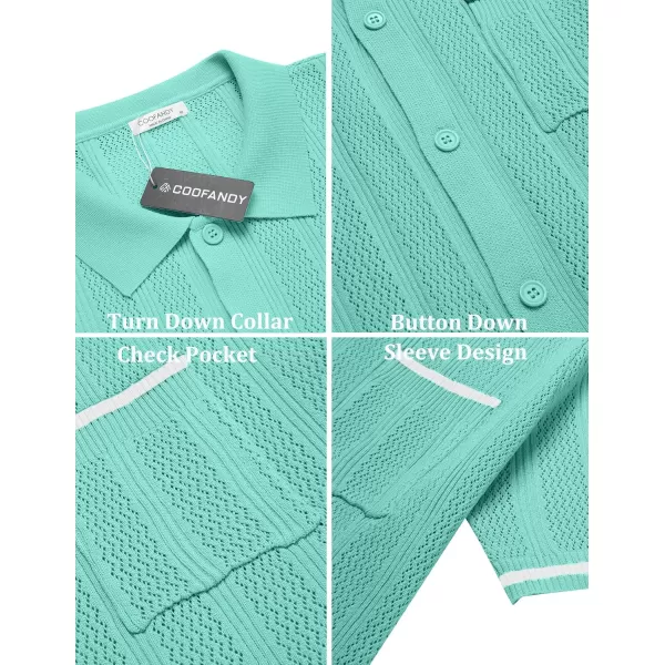 COOFANDY Men's Short Sleeve Knit Shirts Vintage Button Down Polo Shirt Casual Beach Tops