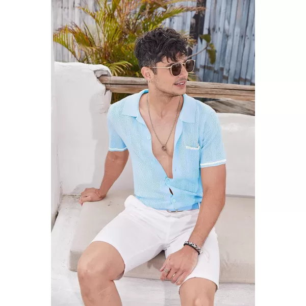 COOFANDY Men's Short Sleeve Knit Shirts Vintage Button Down Polo Shirt Casual Beach Tops