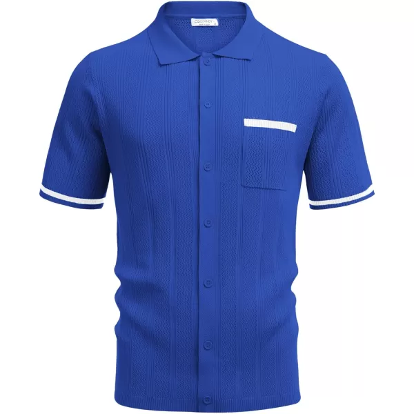 COOFANDY Men's Short Sleeve Knit Shirts Vintage Button Down Polo Shirt Casual Beach Tops