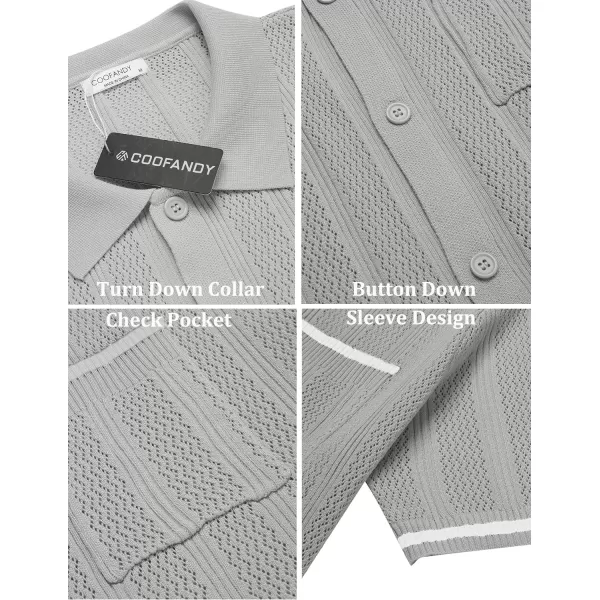 COOFANDY Men's Short Sleeve Knit Shirts Vintage Button Down Polo Shirt Casual Beach Tops