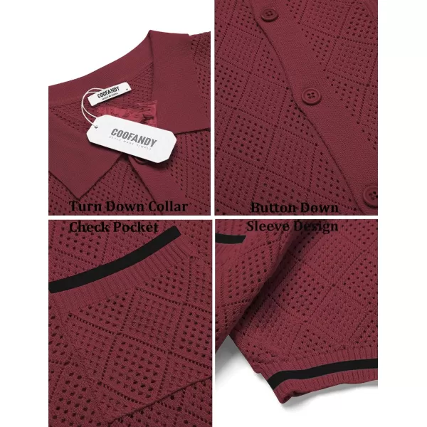 COOFANDY Men's Short Sleeve Knit Shirts Vintage Button Down Polo Shirt Casual Beach Tops