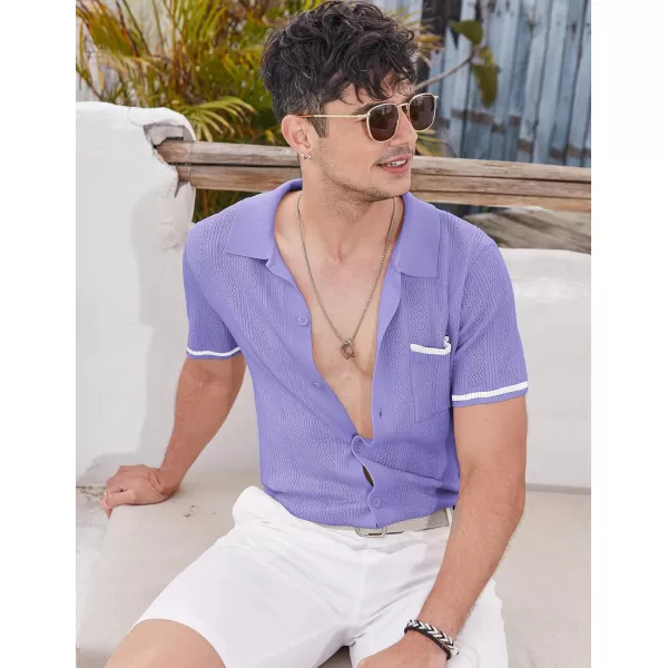 COOFANDY Men's Short Sleeve Knit Shirts Vintage Button Down Polo Shirt Casual Beach Tops