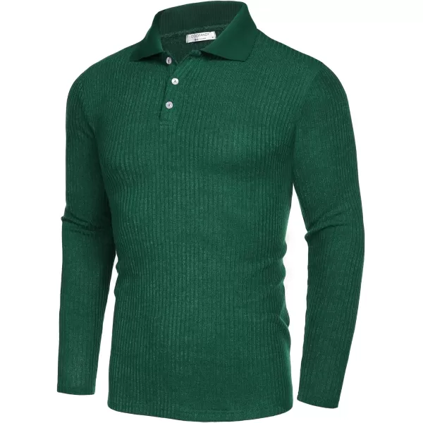 COOFANDY Men's Stretch Muscle Tshirts Long Sleeve Knit Tees Casual Slim Fit Polo Shirts