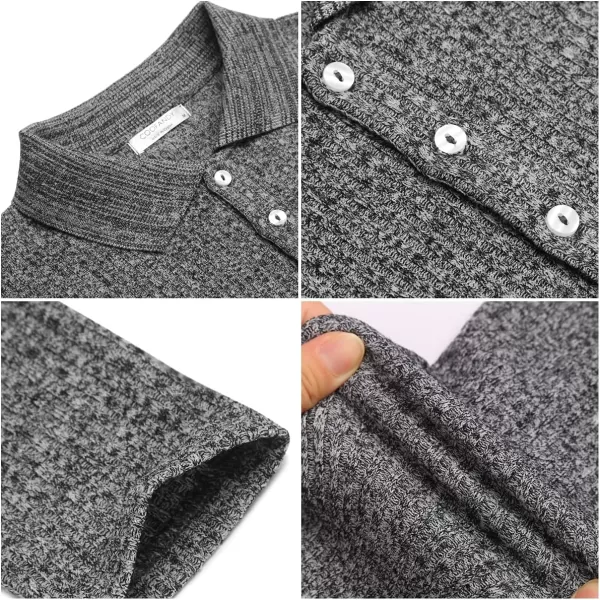COOFANDY Men's Stretch Muscle Tshirts Long Sleeve Knit Tees Casual Slim Fit Polo Shirts