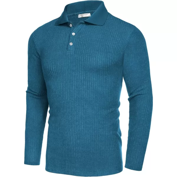 COOFANDY Men's Stretch Muscle Tshirts Long Sleeve Knit Tees Casual Slim Fit Polo Shirts