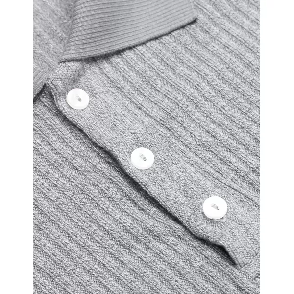 COOFANDY Men's Stretch Muscle Tshirts Long Sleeve Knit Tees Casual Slim Fit Polo Shirts