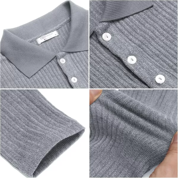 COOFANDY Men's Stretch Muscle Tshirts Long Sleeve Knit Tees Casual Slim Fit Polo Shirts