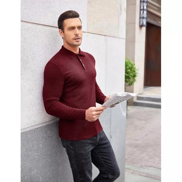 COOFANDY Men's Stretch Muscle Tshirts Long Sleeve Knit Tees Casual Slim Fit Polo Shirts