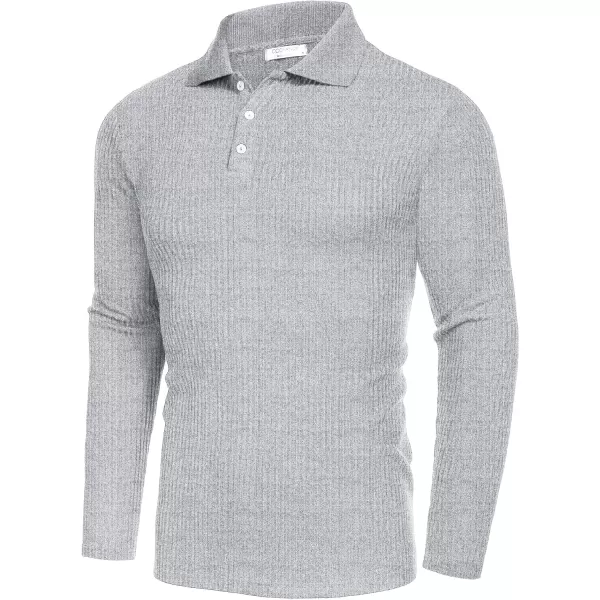 COOFANDY Men's Stretch Muscle Tshirts Long Sleeve Knit Tees Casual Slim Fit Polo Shirts