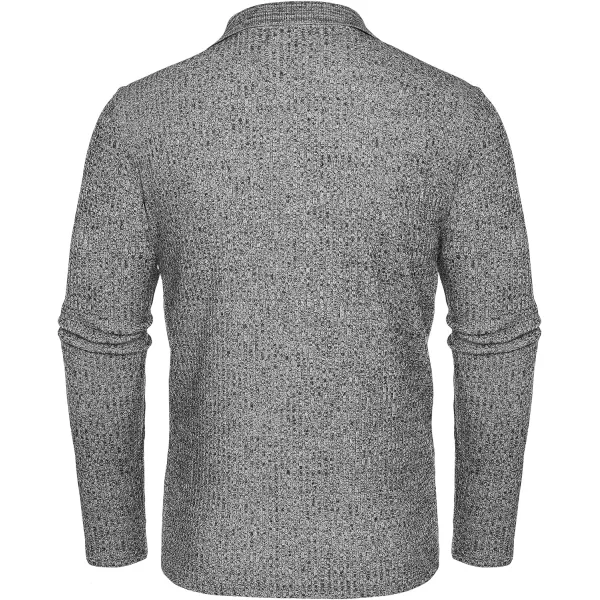 COOFANDY Men's Stretch Muscle Tshirts Long Sleeve Knit Tees Casual Slim Fit Polo Shirts