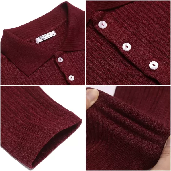 COOFANDY Men's Stretch Muscle Tshirts Long Sleeve Knit Tees Casual Slim Fit Polo Shirts