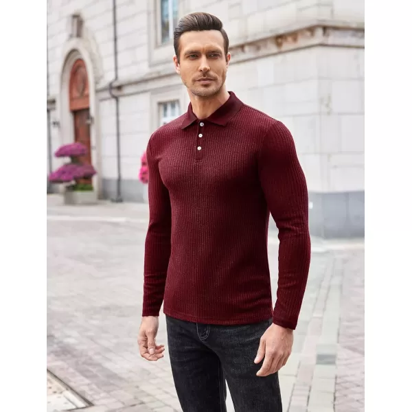 COOFANDY Men's Stretch Muscle Tshirts Long Sleeve Knit Tees Casual Slim Fit Polo Shirts