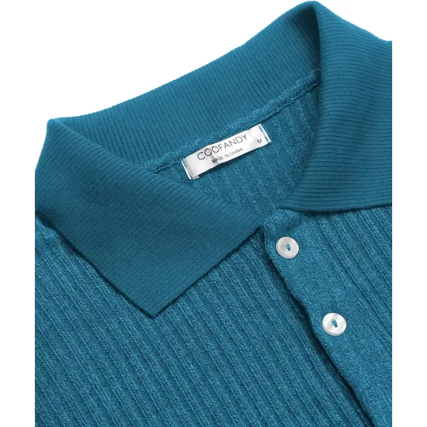 COOFANDY Men's Stretch Muscle Tshirts Long Sleeve Knit Tees Casual Slim Fit Polo Shirts