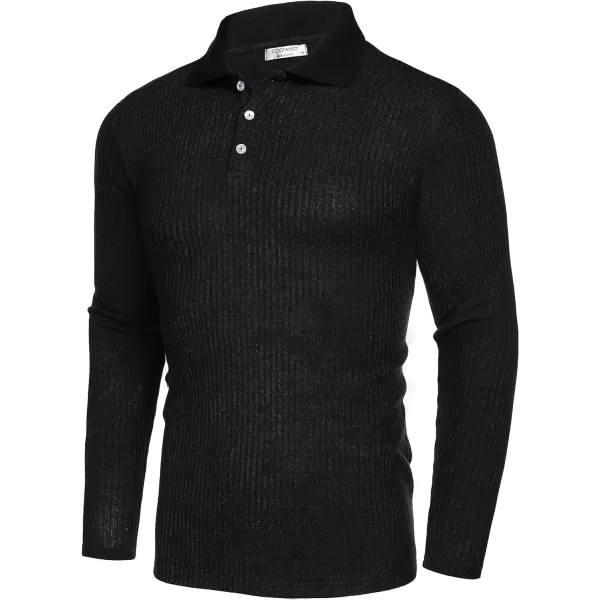 COOFANDY Men's Stretch Muscle Tshirts Long Sleeve Knit Tees Casual Slim Fit Polo Shirts