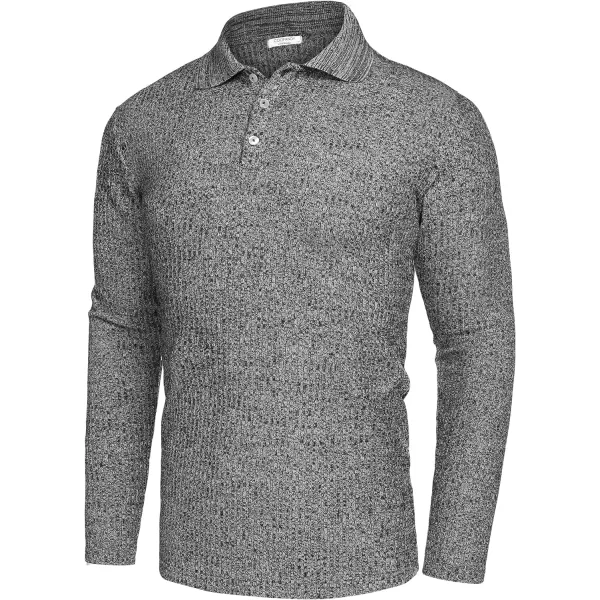 COOFANDY Men's Stretch Muscle Tshirts Long Sleeve Knit Tees Casual Slim Fit Polo Shirts